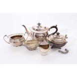 Victorian batchelor's three piece silver teapot, together with silver plated teapot and sugar.