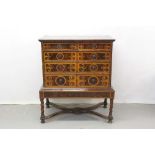 Fine William and Mary laburnum oyster veneered chest on later stand