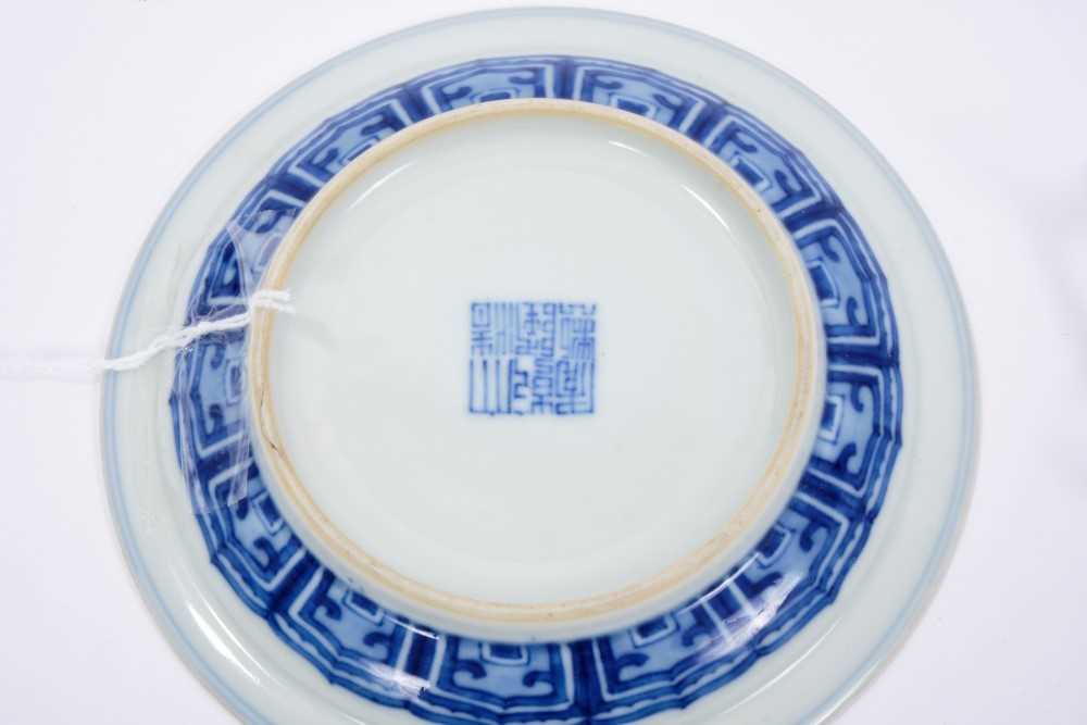 Pair of Chinese blue and white saucer dishes, Qianlong seal mark - Image 2 of 13