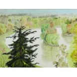 Francis Plummer (1930-2019) watercolour - Country House Lake, possibility a design for the National
