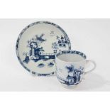 18th century Lowestoft blue and white porcelain cup and saucer, c. 1775, decorated with chinoiserie
