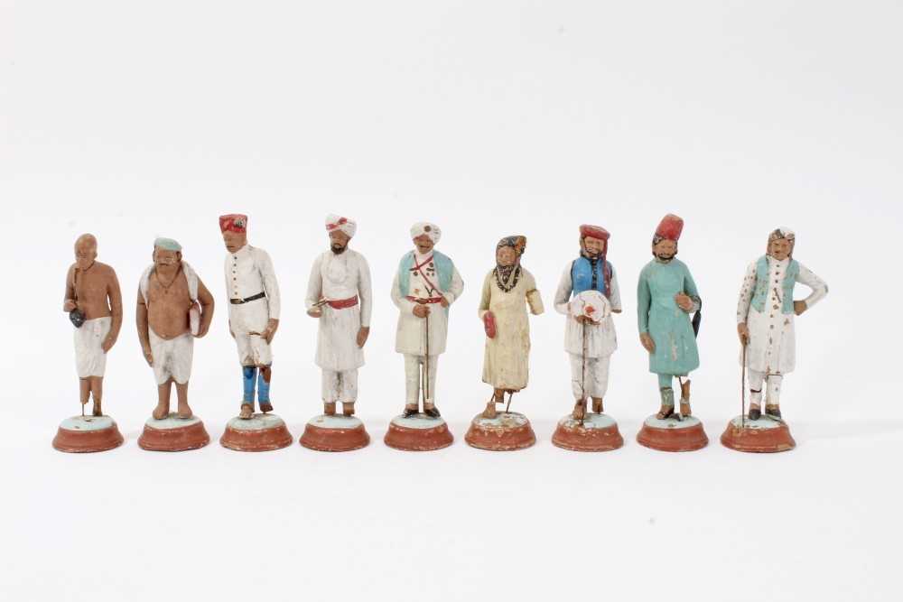 Nine 19th century Indian clay Lucknow figures