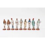 Nine 19th century Indian clay Lucknow figures