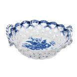 Worcester oval basket, printed in blue with the pinecone pattern circa 1770