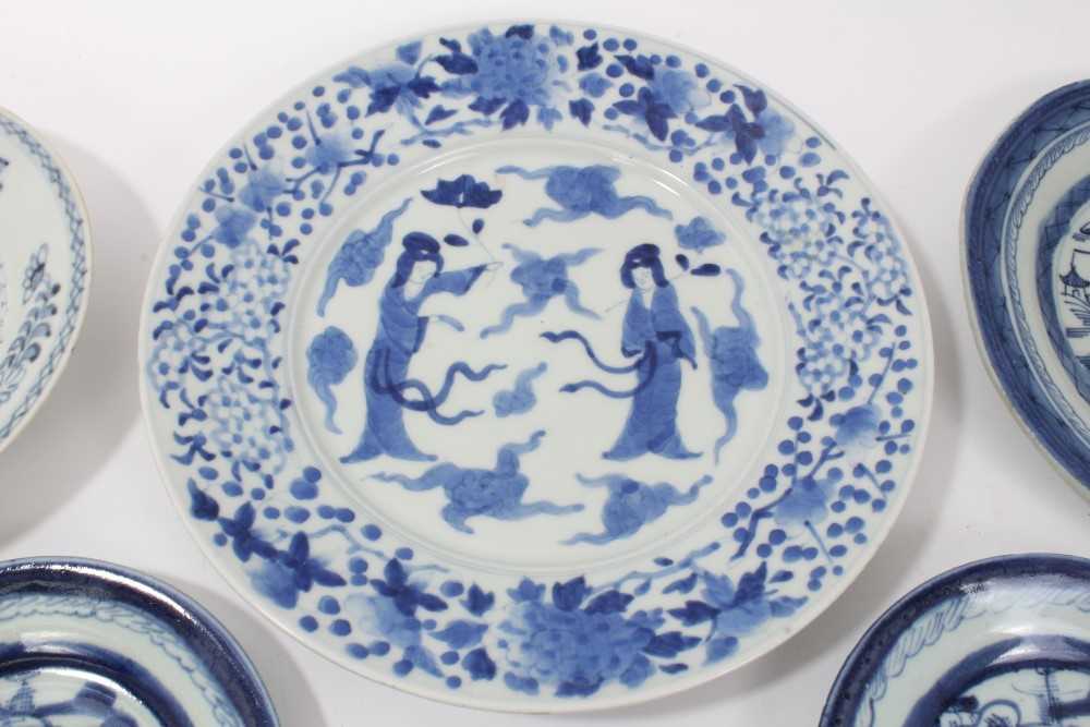 Group of six Chinese and Japanese blues and white plates - Image 2 of 9