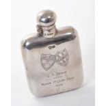 Of Cambridge University rowing interest - silver hip flask with engraved inscription