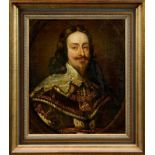 After Sir Anthony van Dyck, early 19th century, oil on canvas - portrait of King Charles I, in gilt