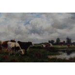 Late 19th century oil on canvas - cows in pasture