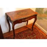 19th century kingwood, marquetry inlaid and gilt metal mounted serpentine card table, fold-over top