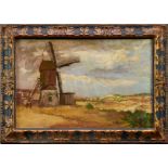 Emile de la Montagne oil on canvas, windmill, signed in good period frame