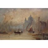 English School, early 20th century, oil on board - On The Thames, in gilt frame, 17.5cm x 25cm