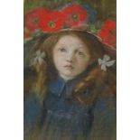 Marian Davis, Edwardian school pastel - portrait of the artist's daughter, Ursula Mary Davis, in gla