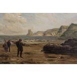 Tom Seymour (1844 - 1904) oil on canvas - A coastal scene with fisherfolk on the foreshore, signed,