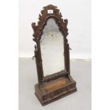 Early 18th century style walnut veneered toilet mirror with two drawers