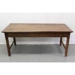 18th/19th century continental chestnut farmhouse table with plank top on square supports and end str