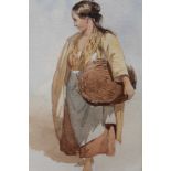 Frederick Goodall (1822-1904), watercolour - Continental woman with a basket, circa 1866, monogramme