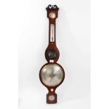 19th century rosewood barometer with silvered dial and silver neck pediment