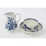 18th century Worcester blue and white porcelain tea bowl and saucer, and sparrowbeak