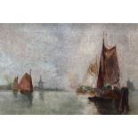 English School, 19th century, oil on canvas - Dutch coastal scene, in gilt frame,