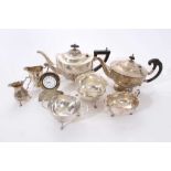 Selection of early 20th century silver, including two teapots, sauce boat, two sugar bowls, two crea