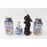 Pair of small 19th century Fukagawa vases, small blue and white Chinese vase, small Chinese figure