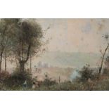 Hector Caffieri (1847-1932) pair of watercolours, A parkland scene with children near trees, signed