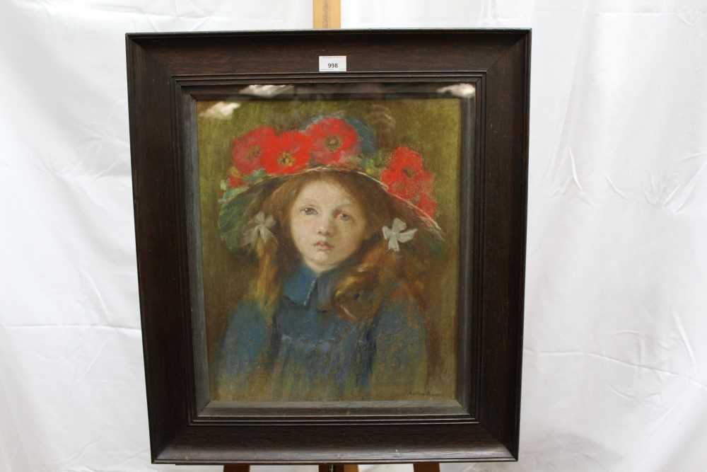Marian Davis, Edwardian school pastel - portrait of the artist's daughter, Ursula Mary Davis, in gla - Image 2 of 5