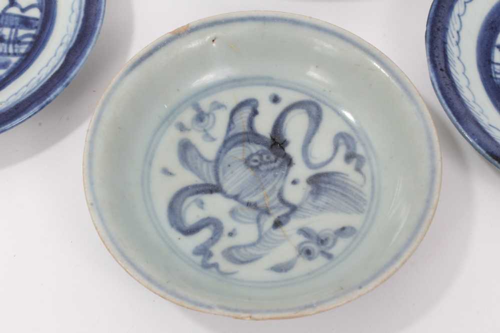 Group of six Chinese and Japanese blues and white plates - Image 7 of 9