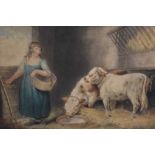 18th century George Morland etching - girl with calves