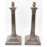 Pair of late 19th / early 20th century electroplated Corinthian column lamps, by H E & Co,,