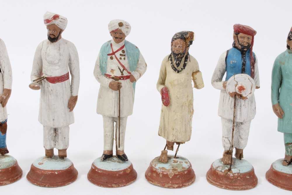 Nine 19th century Indian clay Lucknow figures - Image 3 of 8