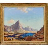 William Douglas Macleod (1892 - 1963), oil on board- mountain lake scene, 43 x 51cm