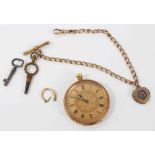 19th century 18ct gold fob watch, 10ct fob chain