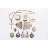 Selection of miscellaneous silver bijouterie including vesta, money clip, stamp holder, locket, vari