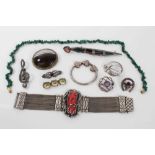 Group of jewellery to include a Scottish silver agate and gem set sgian-dubh, 11cm, together with ot