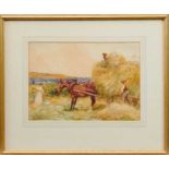 Circle of Alfred Munnings (1878-1959) watercolour - Harvest scene, bearing signature and dated 1902