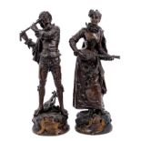 Adrien-Etienne Goudez - good pair of 19th / early 20th French bronze figures of musicians