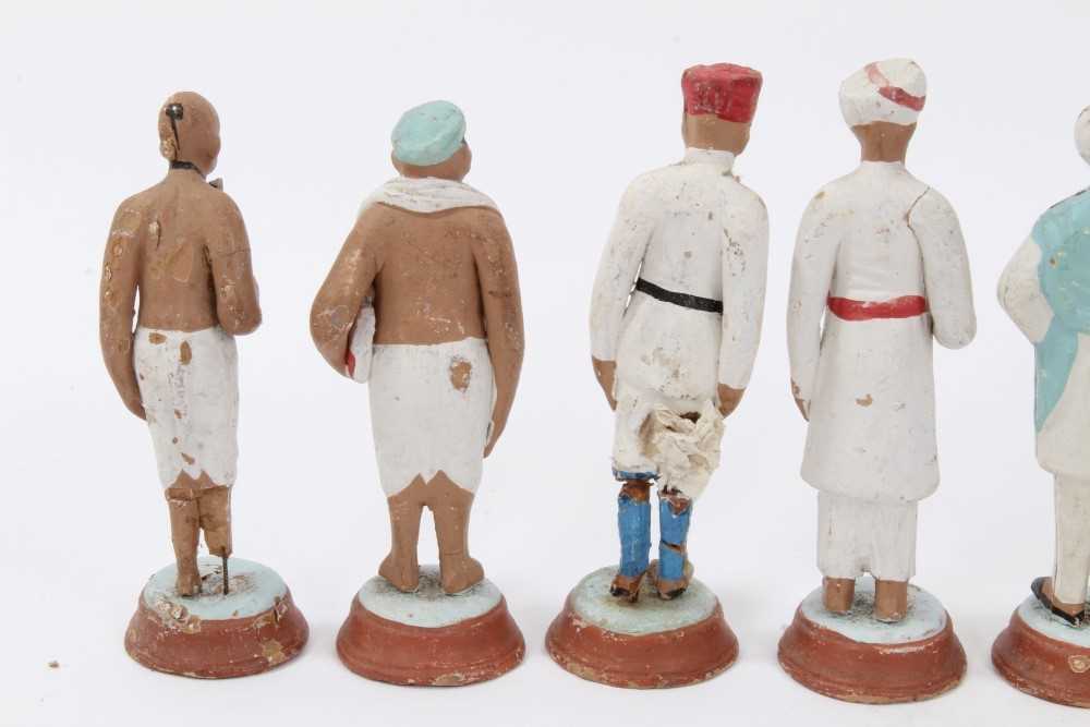 Nine 19th century Indian clay Lucknow figures - Image 6 of 8