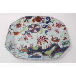 18th century Chinese tobacco leaf porcelain platter, finely decorated in famille rose enamels and un