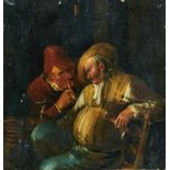 Early 19th century oil on oak panel - interior drinking scene, unframed