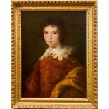 English School (early 18th century) oil on canvas, portrait of a young man in red velvet coat with l