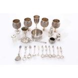 Selection of miscellaneous silver and white metal, including set of four Eastern goblets, various co