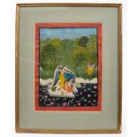 Indian School 18th / 19th century, gouache on paper - bathers disturbed by Krishna