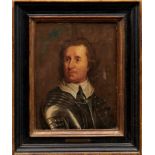 19th Century Oil on panel- Oliver Cromwell The Lord Protector in ebonised frame