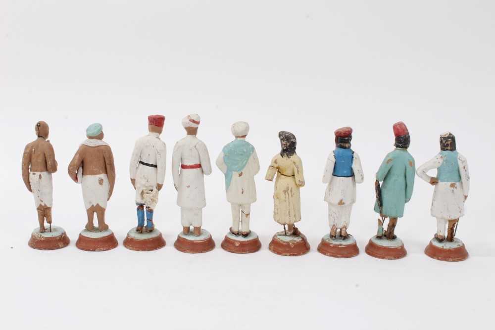 Nine 19th century Indian clay Lucknow figures - Image 5 of 8