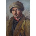 Early 20th century French school oil on panel - a construction worker, framed