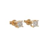 Pair of diamond princess cut single stone earrings