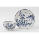 18th century Lowestoft blue and white porcelain tea bowl and saucer, with chinoiserie pattern