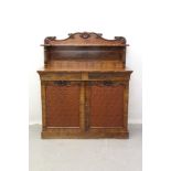 Good quality Victorian mahogany chiffonier with scroll carved ledge back, two frieze drawers and two
