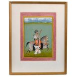 Indian School 18th / 19th century, gouache on paper - Nobleman on horseback and attendant